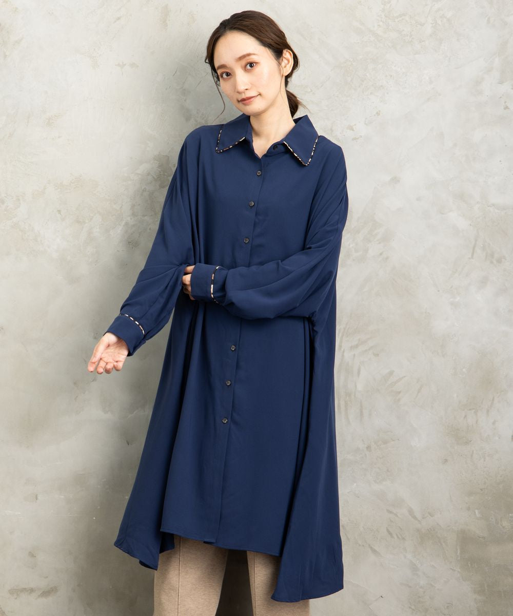 【web限定】【大きいサイズ】 21号(6L～) MAT FASHION ヒョウ柄パイピングコードシャツワンピース - マインドウインド公式オンラインストア